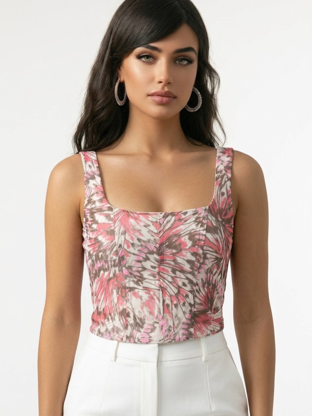 AFRM | REVOLVE Pink & Brown Printed Square-Neck Tank Top Women’s Size Medium